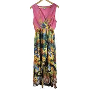 OSA floral chiffon high low‎ sleeveless dress Summer Woman’s XL GUC